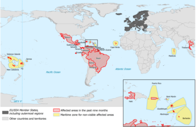 Razširjenost virusa zika (Evropski center za preprečevanje in obvladovanje bolezni)