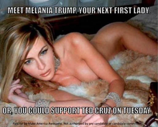 Fotografija gole Melanie, ki jo podporniki Teda Cruza spretno izkoriščajo (Foto: TW).