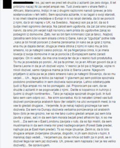 Facebook zapis anonimne Slovenke. Foto: Facebook