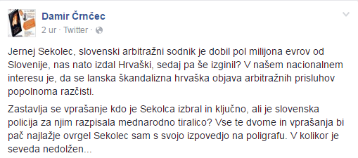 Je Sekolec pobegnil, ker je sabotiral arbitražo na račun Hrvatov? 1