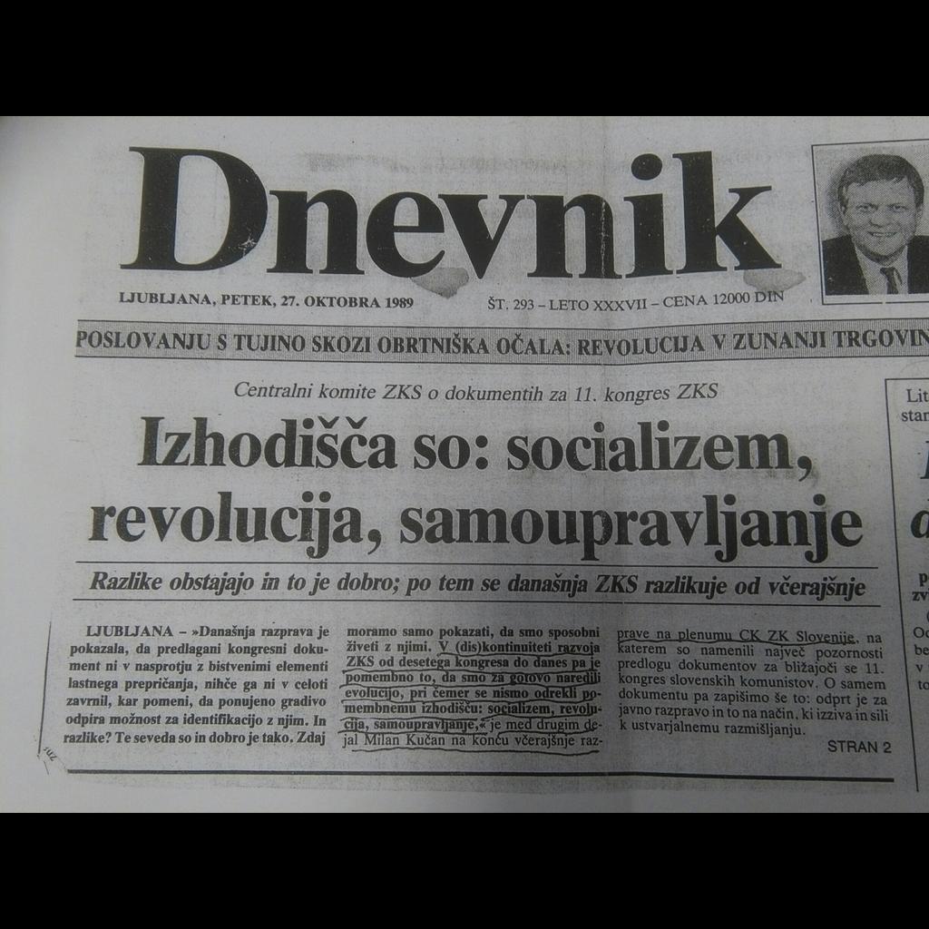 Časopis Dnevnik, ki je izšel 27. oktobra 1989