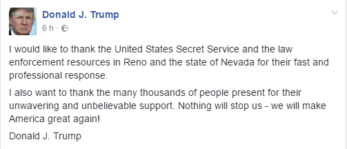 Trumpov odziv na dogodek v Renu na socialnem omrežju Facebook