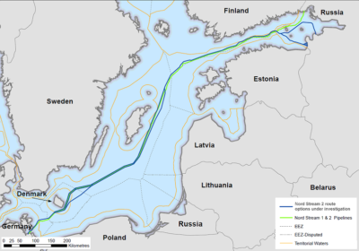 Potek drugega severnega toka (shema: Nordic Stream 2) 
