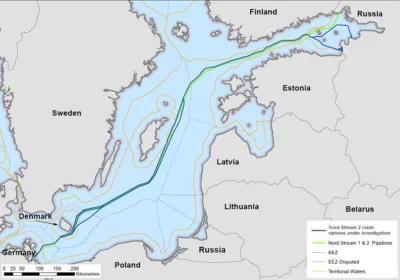 Potek drugega severnega toka (shema: Nordic Stream 2) 