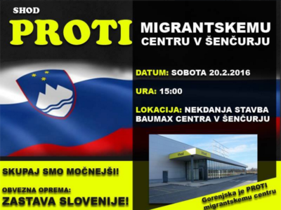 Poziv tamkajšnjim prebivalcem za udeležbo na shodu proti migrantskemu centru v Šenčurju. foto: Facebook
