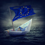Sinking euro ship with a torn flag