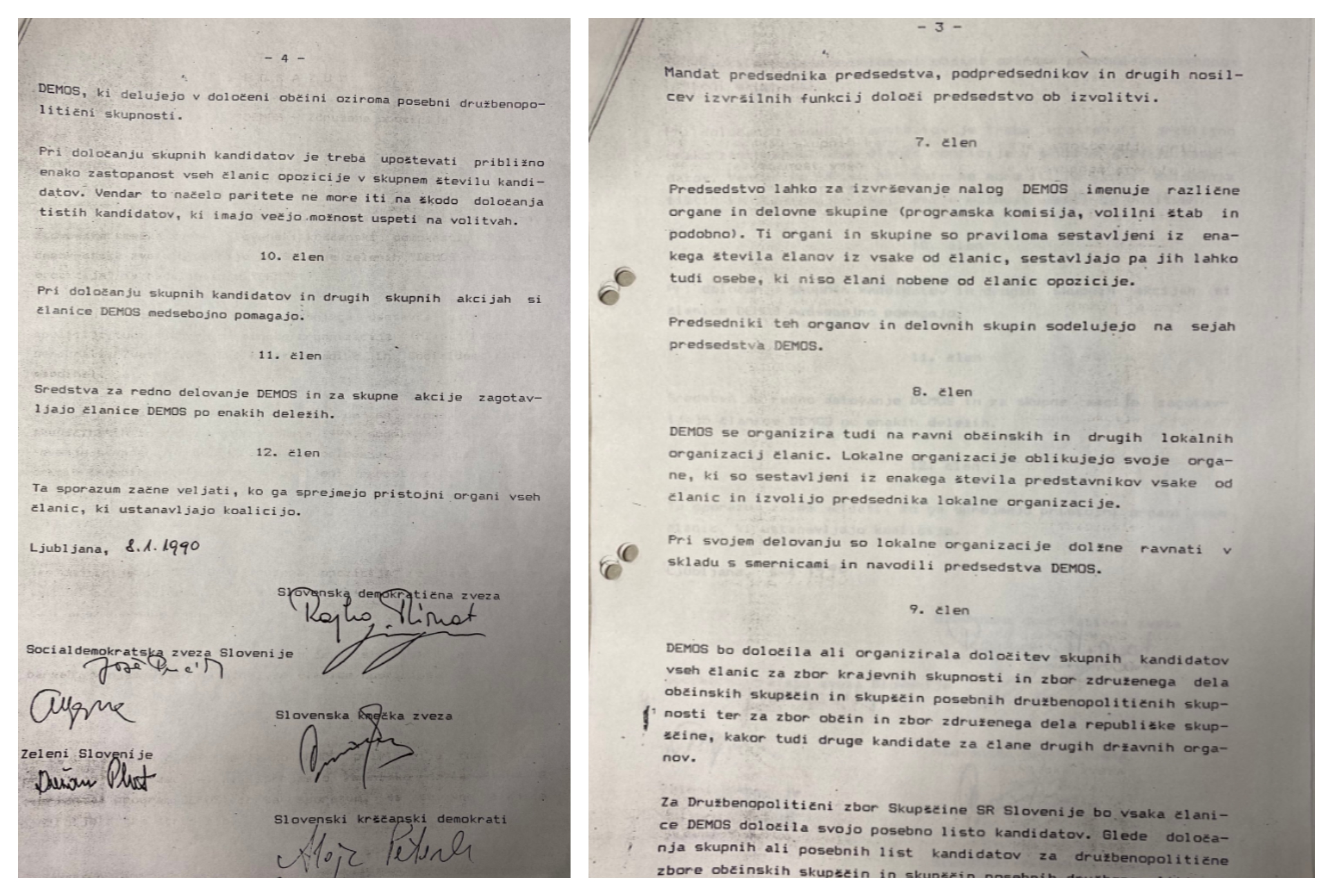 Tretja in četrta stran zgodovinskega sporazuma o nastanku volilne opozicije Demos. (Foto: Twitter)