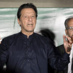 Former Pakistani Prime Minister Khan talks to media in Lahore