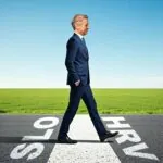 Caucasian,Businessman,Crossing,Border,Line,On,Horizontal,Road,,Side,View