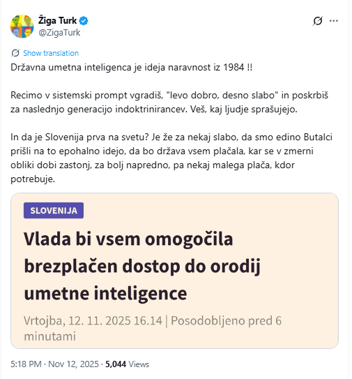 Državna platforma za umetno inteligenco: Golobova vlada želi v Slovenijo pripeljati Orwellov 1984