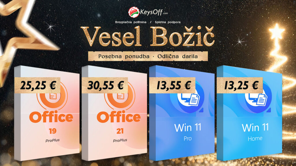 Doživljenjska licenca MS Office 2021 za 30 € in Windows 11 za 13 € v božični razprodaji Keysoff!