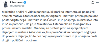 [Video] Kljukasti križi z mehkim Ć ministrstva za kulturo: Asta Vrečko se odziva z neresnicami