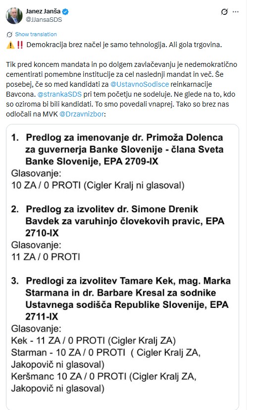 Zakaj SDS ne sodeluje pri “cementiranju institucij”