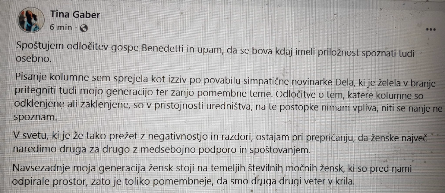 Kolumnistko Tino javno hvalijo družinski člani in znanci