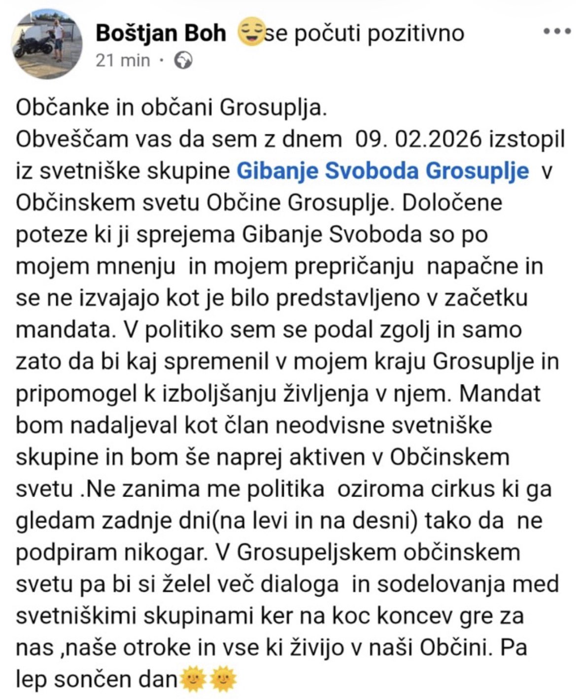 Grosuplje: Iz svetniške skupine Svobode izstopila dva člana