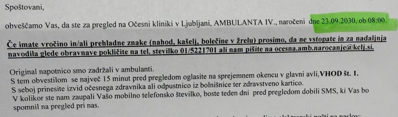 30 dni do specialista?! Na pregled oči bo čakala do leta 2030!