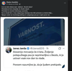 Manipulativna objava o Janši in mučenju živali še vedno na Facebooku