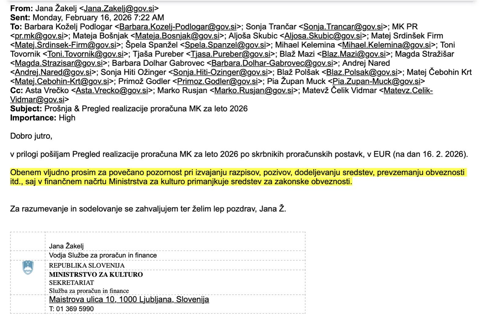 Ministrstvo za kulturo pod Asto Vrečko: Rekordni proračun, a denarja zmanjkuje za osnovne obveznosti