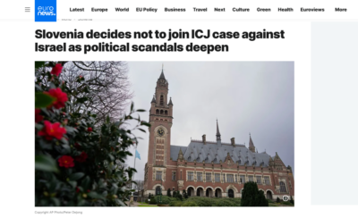 Euronews: Slovenija odstopila od tožbe proti Izraelu zaradi “zunanjih pritiskov”