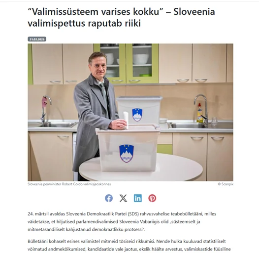 Volitve v Sloveniji odmevajo v tujini: estonski portal o nepravilnostih