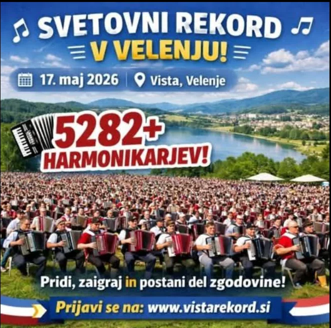 Meseca maja se v Velenju postavlja Guinnesov rekord. Če igraš harmoniko, pridi.