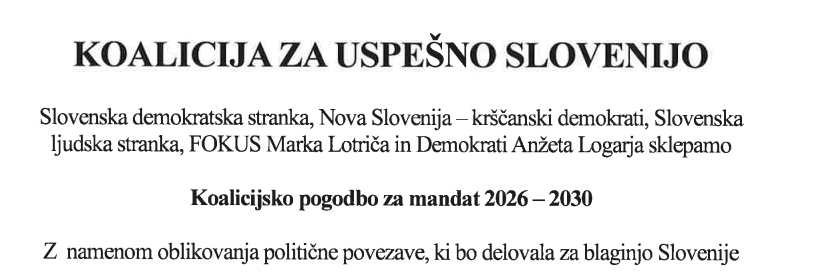 Tako je videti pogodba koalicije za uspešno Slovenijo
