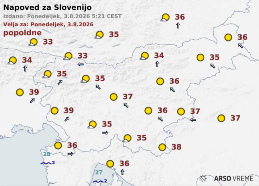 (o) Vročinski val bo vztrajal do četrtka, konec tedna možne plohe in nevihte