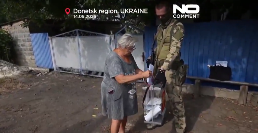 [Video] Glasovanje pod puškami: Na okupiranih področjih Ukrajine ruske volitve od vrat do vrat