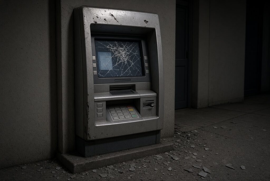 Neznani storilci z eksplozivnim sredstvom poškodovali bankomat