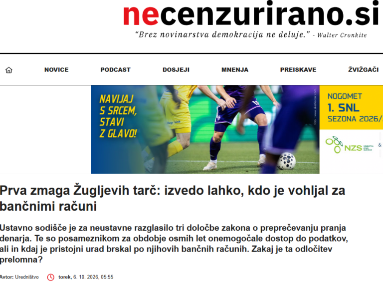 Nekdanji direktor Urada za preprečevanje pranja denarja portalu Necenzurirano očita kršitve novinarskega kodeksa